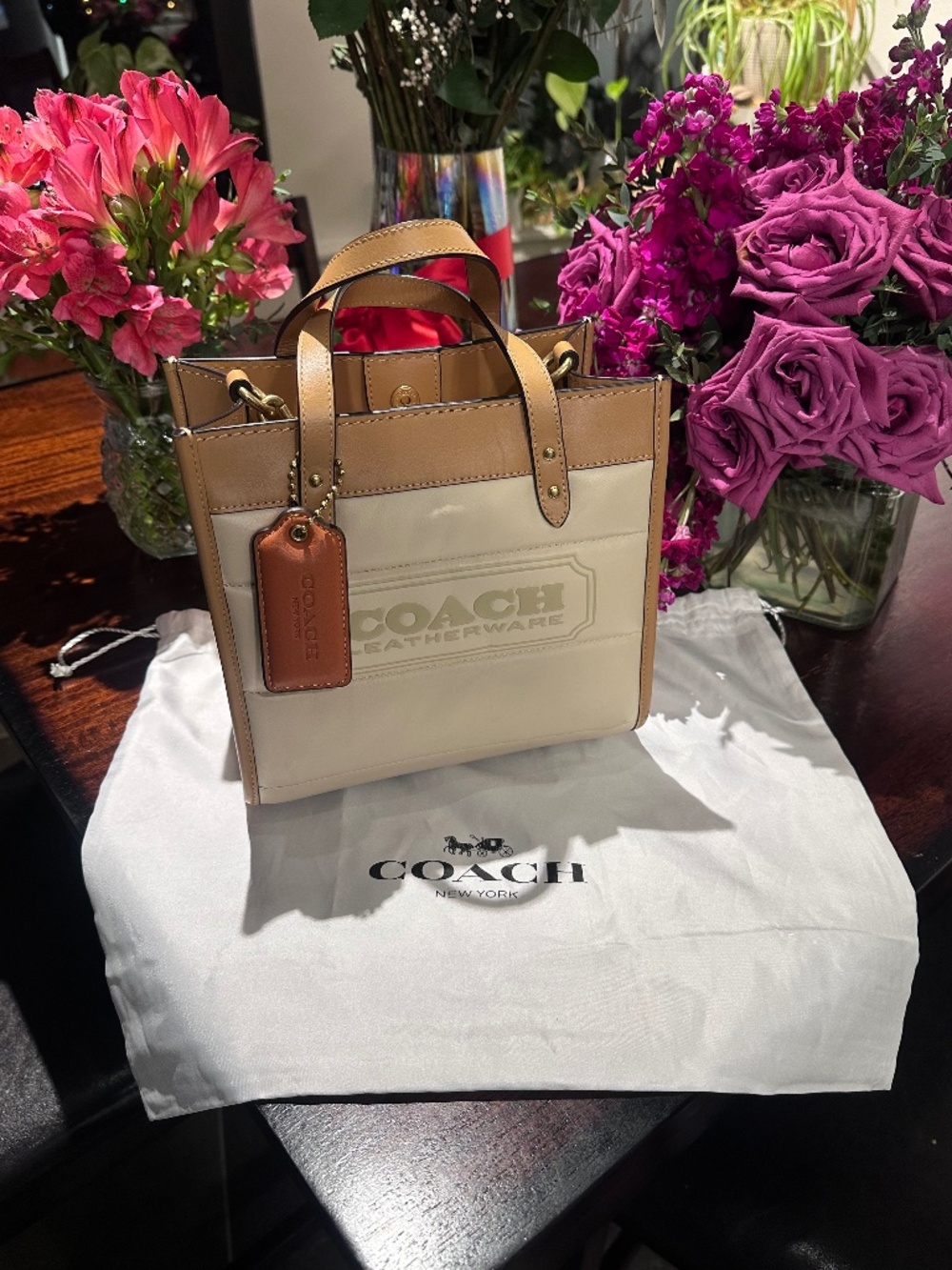Coach Field Tote 22 with colorblock quilting